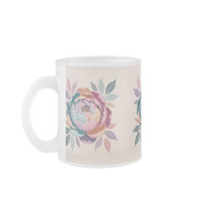 Pastel Floral Cream Frosted Glass Mug