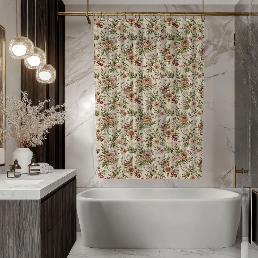 Pastel Floral Curtain Shabby Chic Bath Décor シャワーカーテン