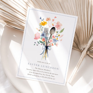 Pastel Floral Easter Luncheon Elegant 招待状