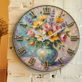 Pastel Floral Elegant Cottage Garden Decor ラージ壁時計