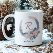 Pastel Floral Monogram Winter Mug Custom Name Gift コーヒーマグカップ