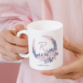 Pastel Floral Monogram Winter Mug Custom Name Gift コーヒーマグカップ