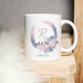 Pastel Floral Monogram Winter Mug Custom Name Gift コーヒーマグカップ