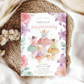 Pastel Floral Mushroom Fairy First 1st Birthday 招待状