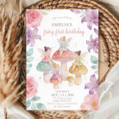 Pastel Floral Mushroom Fairy First 1st Birthday 招待状