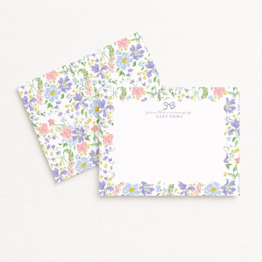 Pastel Floral Nursery Note Card for Baby Girl 招待状