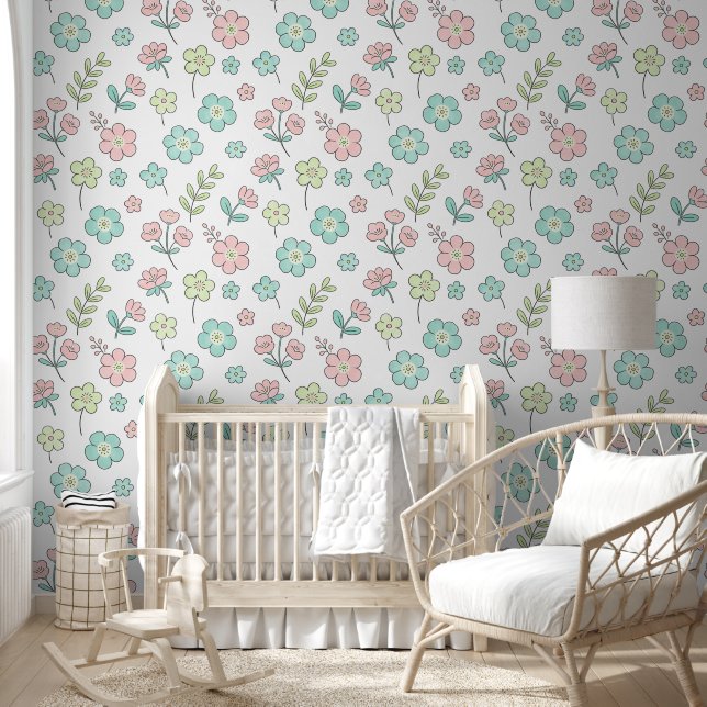 Pastel Floral Nursery Wallpaper 壁紙 (キッズ)