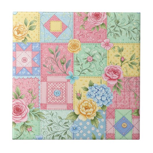 Pastel Floral Patchwork Picnic Pattern (10) タイル (正面)