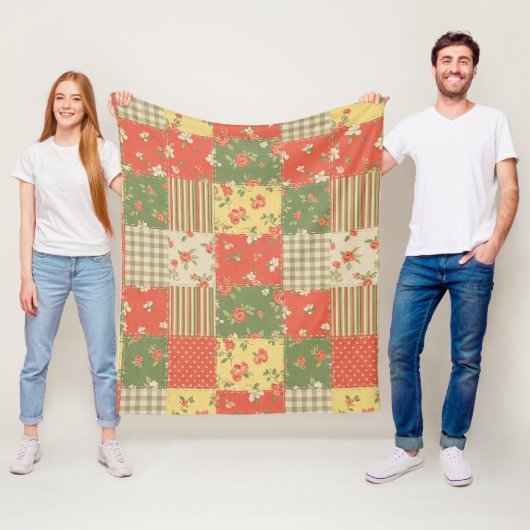 Pastel Floral Patchwork Picnic Pattern (2) フリースブランケット (インサイチュ)