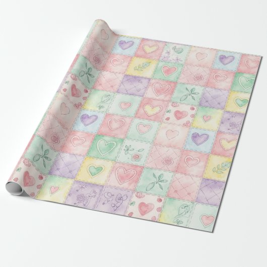 Pastel Floral Patchwork Picnic Pattern (3) ラッピングペーパー (アンロールド)