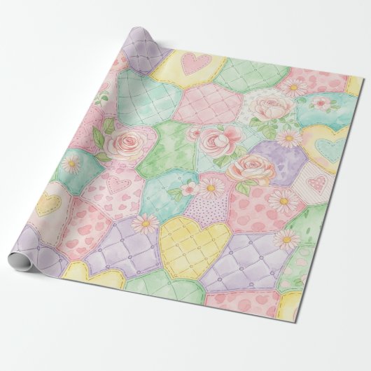 Pastel Floral Patchwork Picnic Pattern (4) ラッピングペーパー (アンロールド)