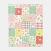 Pastel Floral Patchwork Picnic Pattern (5) フリースブランケット (正面)