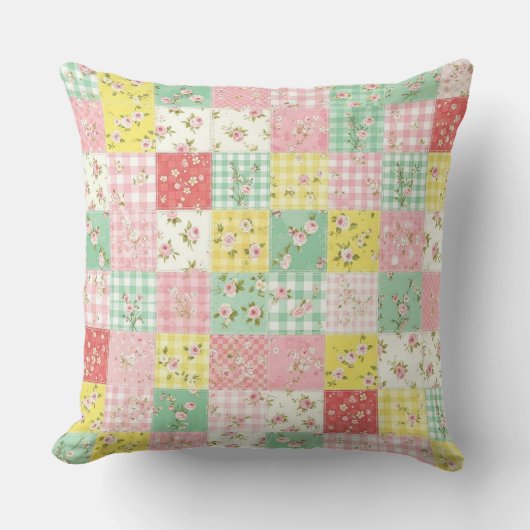 Pastel Floral Patchwork Picnic Pattern (6) クッション (正面)