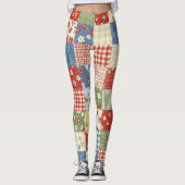 Pastel Floral Patchwork Picnic Pattern (9) レギンス (正面)