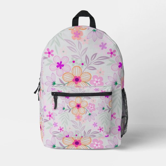 Pastel Floral Pattern Aesthetic School Backpack プリントバックパック (正面)