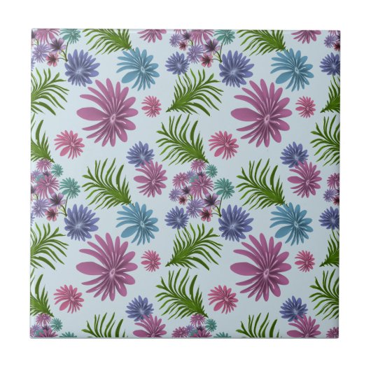 Pastel Floral Pattern Aesthetic Wildflower Botanic タイル (正面)