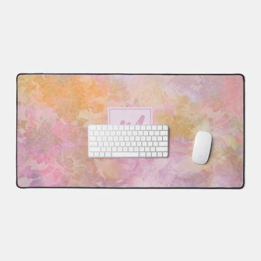 Pastel Floral Pattern Chic Script Monogram デスクマット (キーボード&マウス)