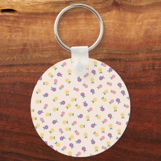 Pastel Floral Pattern – Cute Yellow, Pink & Purple キーホルダー (裏面)