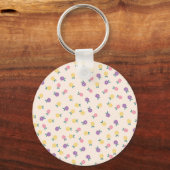 Pastel Floral Pattern – Cute Yellow, Pink & Purple キーホルダー (正面)
