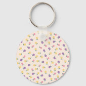 Pastel Floral Pattern – Cute Yellow, Pink & Purple キーホルダー (裏面)