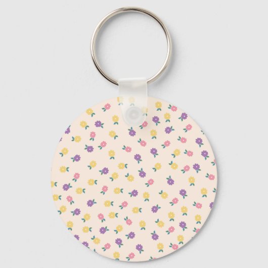 Pastel Floral Pattern – Cute Yellow, Pink & Purple キーホルダー (裏面)