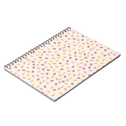 Pastel Floral Pattern – Cute Yellow, Pink & Purple ノートブック (左側)