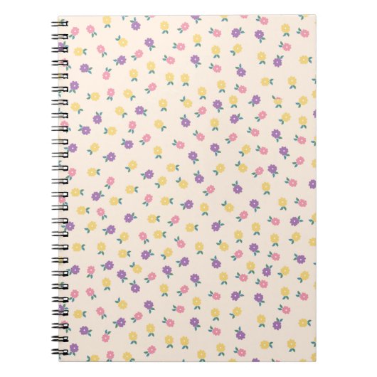 Pastel Floral Pattern – Cute Yellow, Pink & Purple ノートブック (正面)