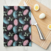 Pastel Floral Pattern on Black Background | Cute D キッチンタオル (四つ折り)
