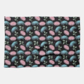 Pastel Floral Pattern on Black Background | Cute D キッチンタオル (横)