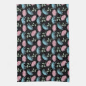 Pastel Floral Pattern on Black Background | Cute D キッチンタオル (縦)
