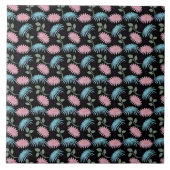 Pastel Floral Pattern on Black Background | Cute D タイル (正面)