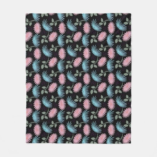 Pastel Floral Pattern on Black Background | Cute D フリースブランケット (正面)