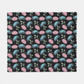 Pastel Floral Pattern on Black Background | Cute D フリースブランケット (正面(横))