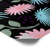 Pastel Floral Pattern on Black Background | Cute D ポスター (角)