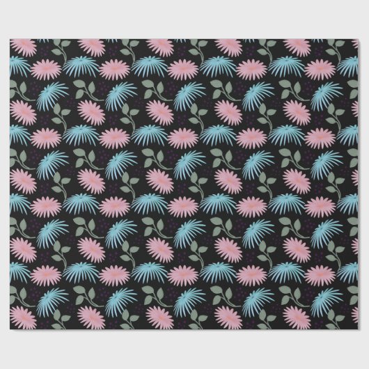 Pastel Floral Pattern on Black Background | Cute D ラッピングペーパー (フラット)