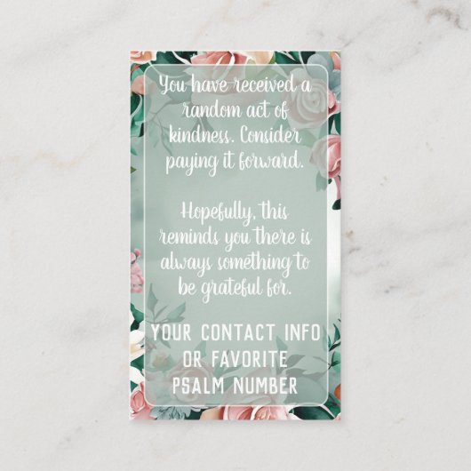 Pastel Floral Pay it Forward Random Act Kindness 名刺 (裏面)