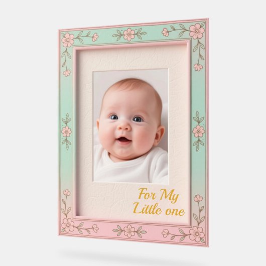 Pastel Floral Pink Mint Picture Frame アクリルサイン (傾斜)