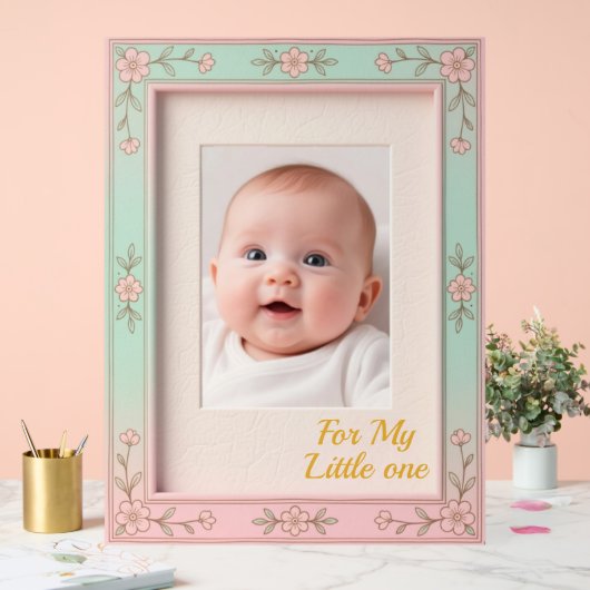 Pastel Floral Pink Mint Picture Frame アクリルサイン (ウェディング)