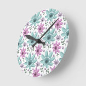Pastel Floral Seamless Pattern  ラウンド壁時計 (傾斜)