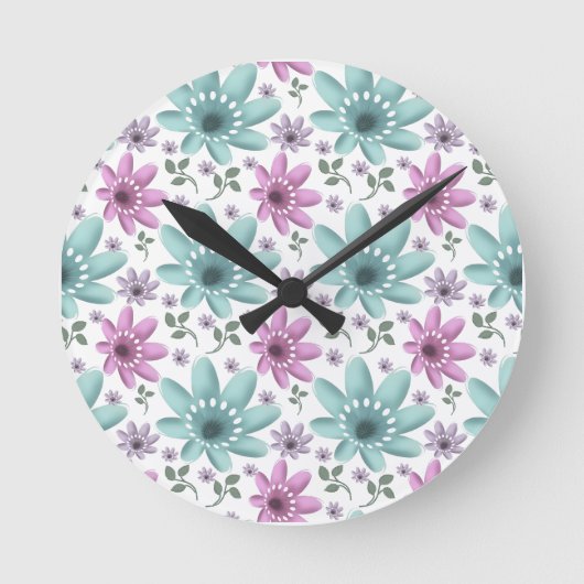Pastel Floral Seamless Pattern  ラウンド壁時計 (正面)