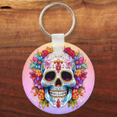 Pastel Floral Sugar Skull キーホルダー (裏面)