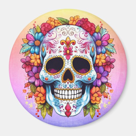Pastel Floral Sugar Skull マグネット (正面)