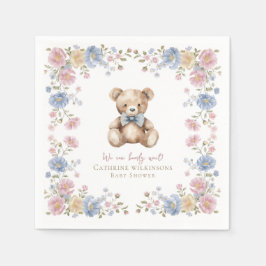 Pastel Floral Teddy Bear Baby Shower Napkins スタンダードカクテルナプキン