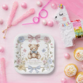Pastel Floral Teddy Bear Baby Shower Plates ペーパープレート (パーティー)
