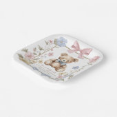Pastel Floral Teddy Bear Baby Shower Plates ペーパープレート (傾斜あり)