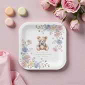 Pastel Floral Teddy Bear "We Can Bearly Wait" Show ペーパープレート