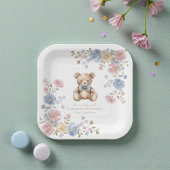 Pastel Floral Teddy Bear "We Can Bearly Wait" Show ペーパープレート