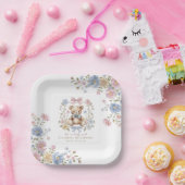 Pastel Floral Teddy Bear "We Can Bearly Wait" Show ペーパープレート (パーティー)