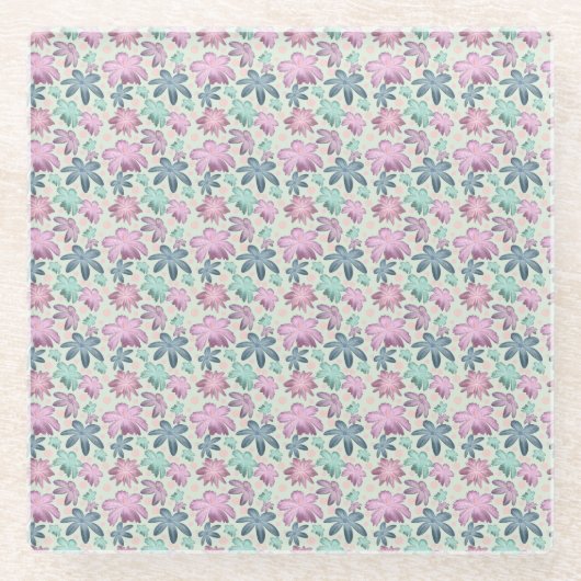 Pastel Floral watercolor Pattern  ガラスコースター (正面)