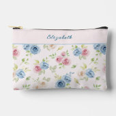  Pastel Floral Watercolor Pink Blue country chic アクセサリーポーチ (正面)